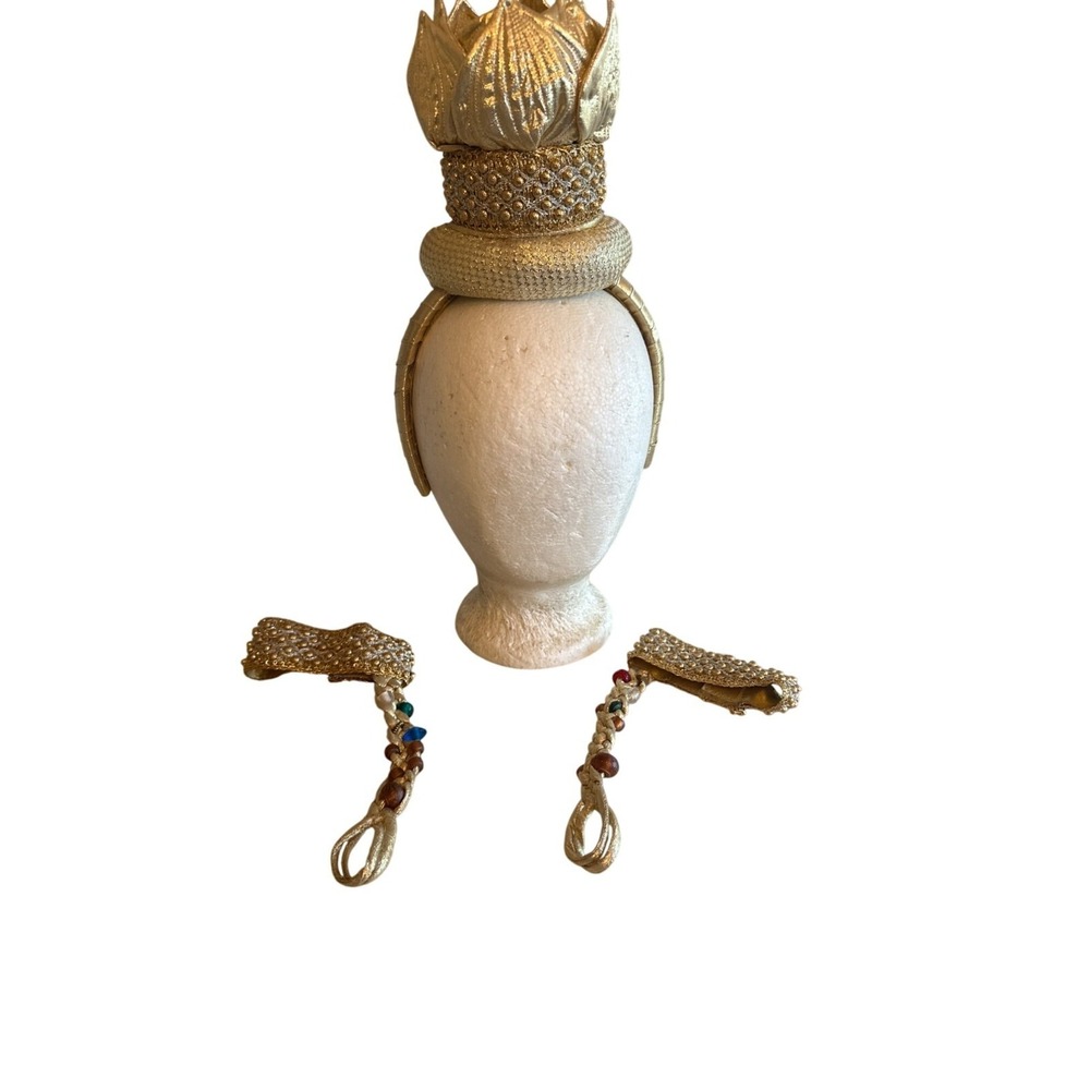Gold-Toned Beaded Headpiece With Lotus Crown & Embellished‎ Tassels Costume Wear